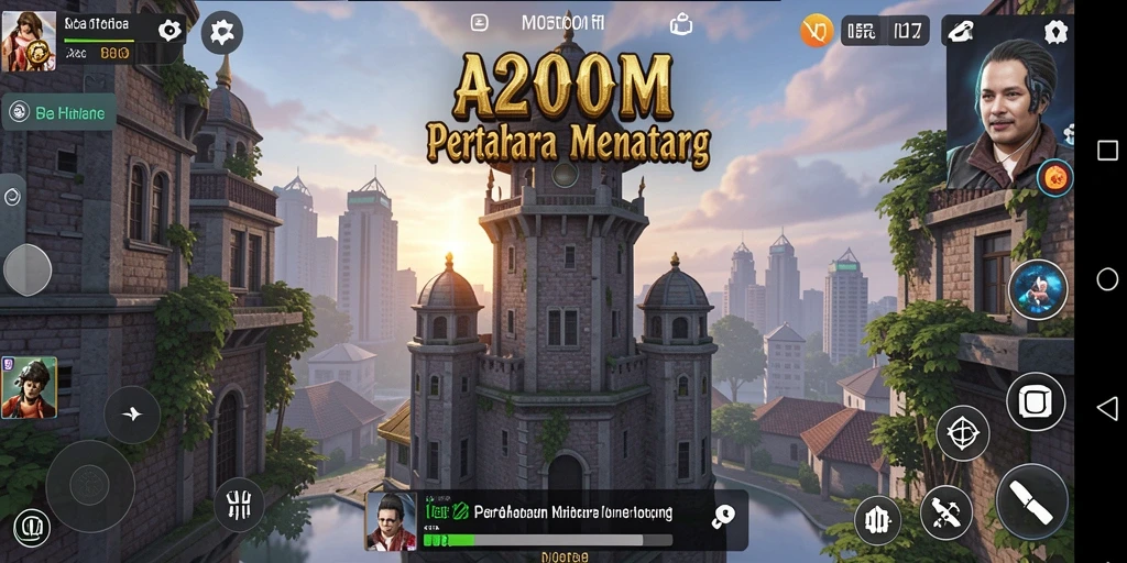 Screenshot utama A200M menampilkan gameplay menara pertahanan yang mendebarkan.