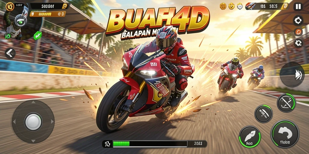 Tampilan gameplay BUAH4D dengan balapan motor yang intens.