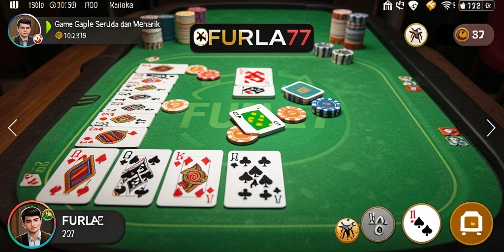 Tampilan utama FURLA77 menunjukkan gameplay Gaple yang seru dan interaktif.