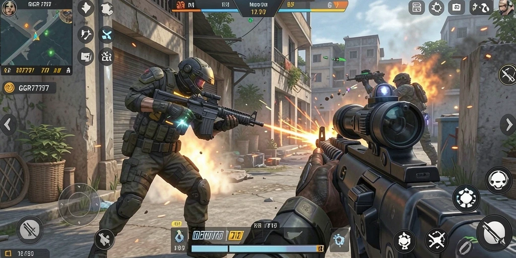 Screenshot menampilkan aksi mendebarkan dari gameplay FPS GGR7777.