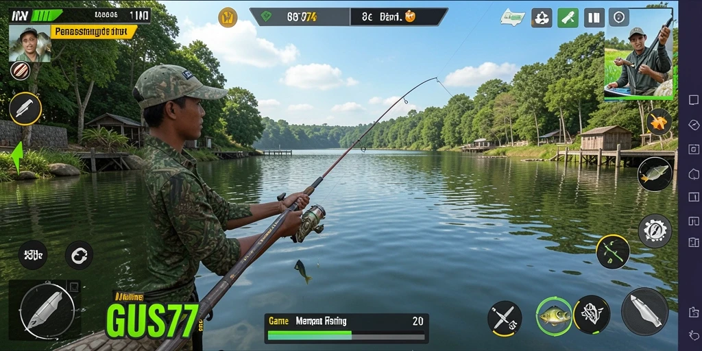 Screenshot GUS77 menampilkan pengalaman gameplay memancing yang mendebarkan.