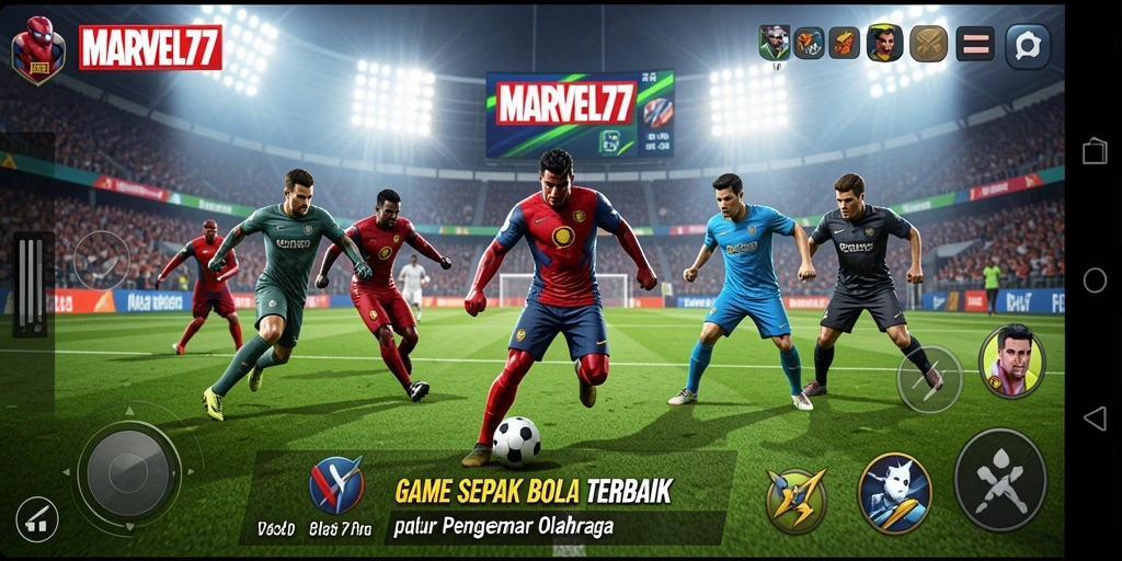 Tampilan gameplay seru dari MARVEL77 dengan aksi sepak bola yang menegangkan.