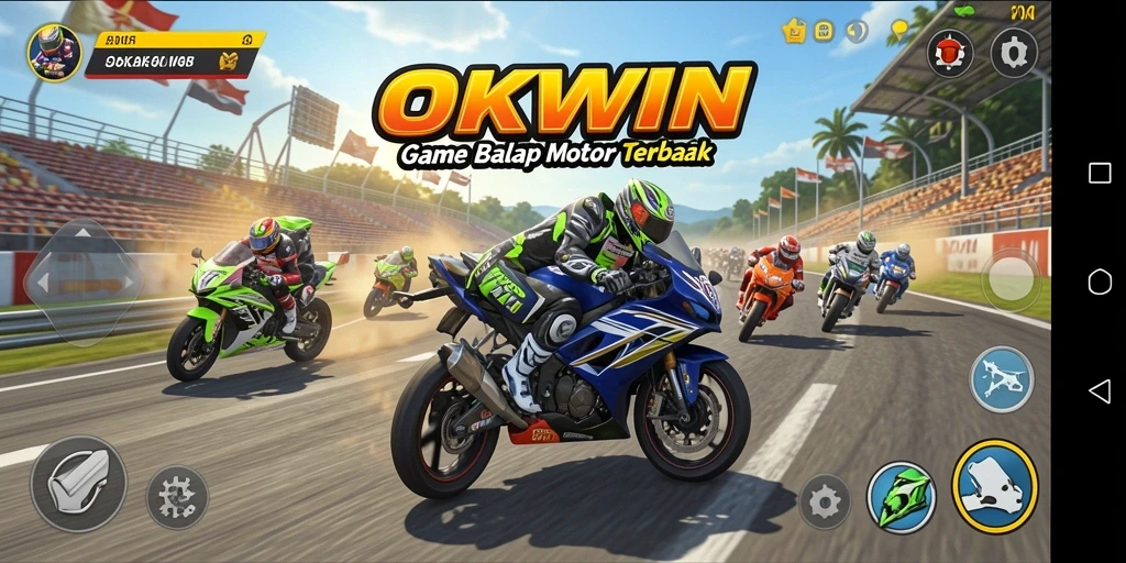 Screenshot gameplay menampilkan balapan motor yang intens dan mendebarkan.