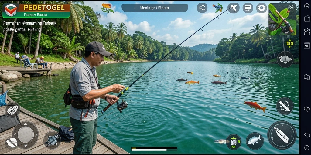 Screenshot PEDETOGEL menampilkan momen seru dalam menangkap ikan.
