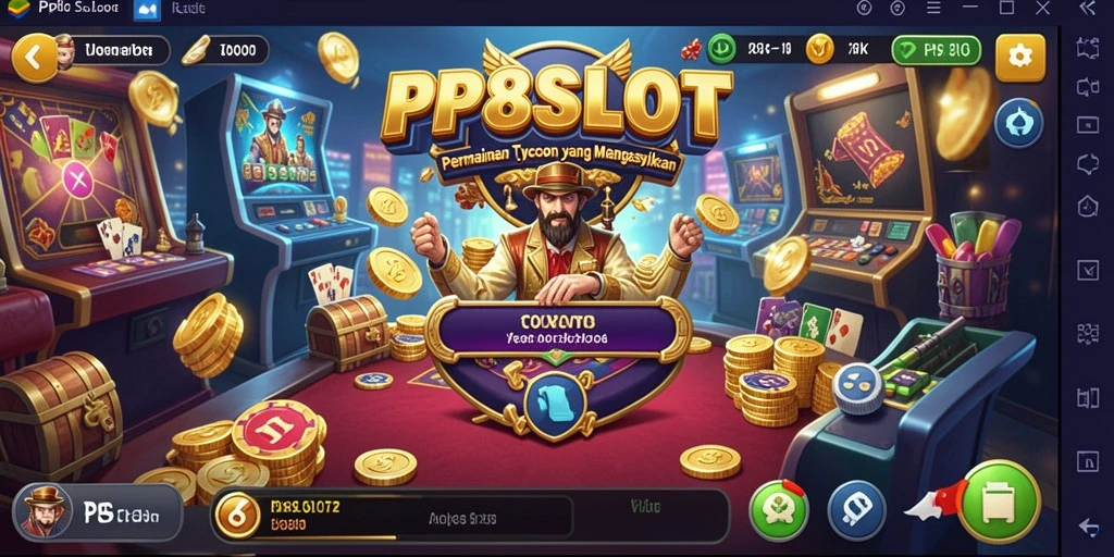 Screenshot permainan PP8SLOT yang menampilkan antarmuka Tycoon yang menarik.