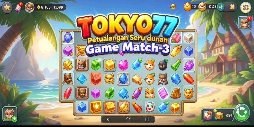 Screenshot menunjukkan gameplay seru dalam TOKYO77 yang penuh warna.