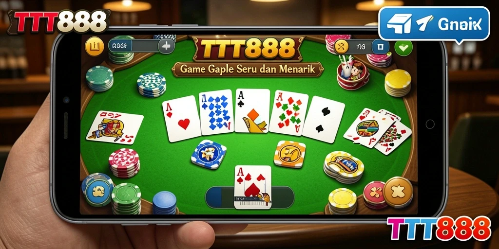 Screenshot TTT888 menampilkan gameplay seru Gaple dengan teman-teman.