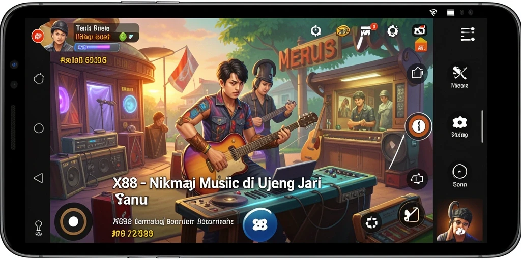 Screenshot gameplay X88 menampilkan interaksi musik yang menyenangkan.