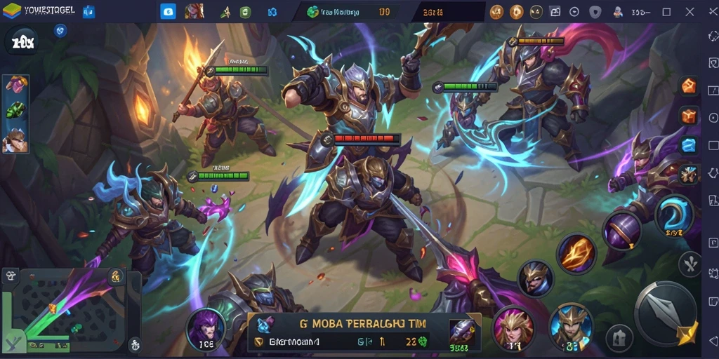 Screenshot YOWESTOGEL menampilkan aksi pertarungan tim yang intens.